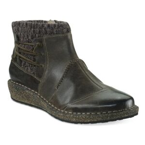 Aetrex Women Tessa Sweater Ankle Leather Wedge Boots shoes sz 8.5